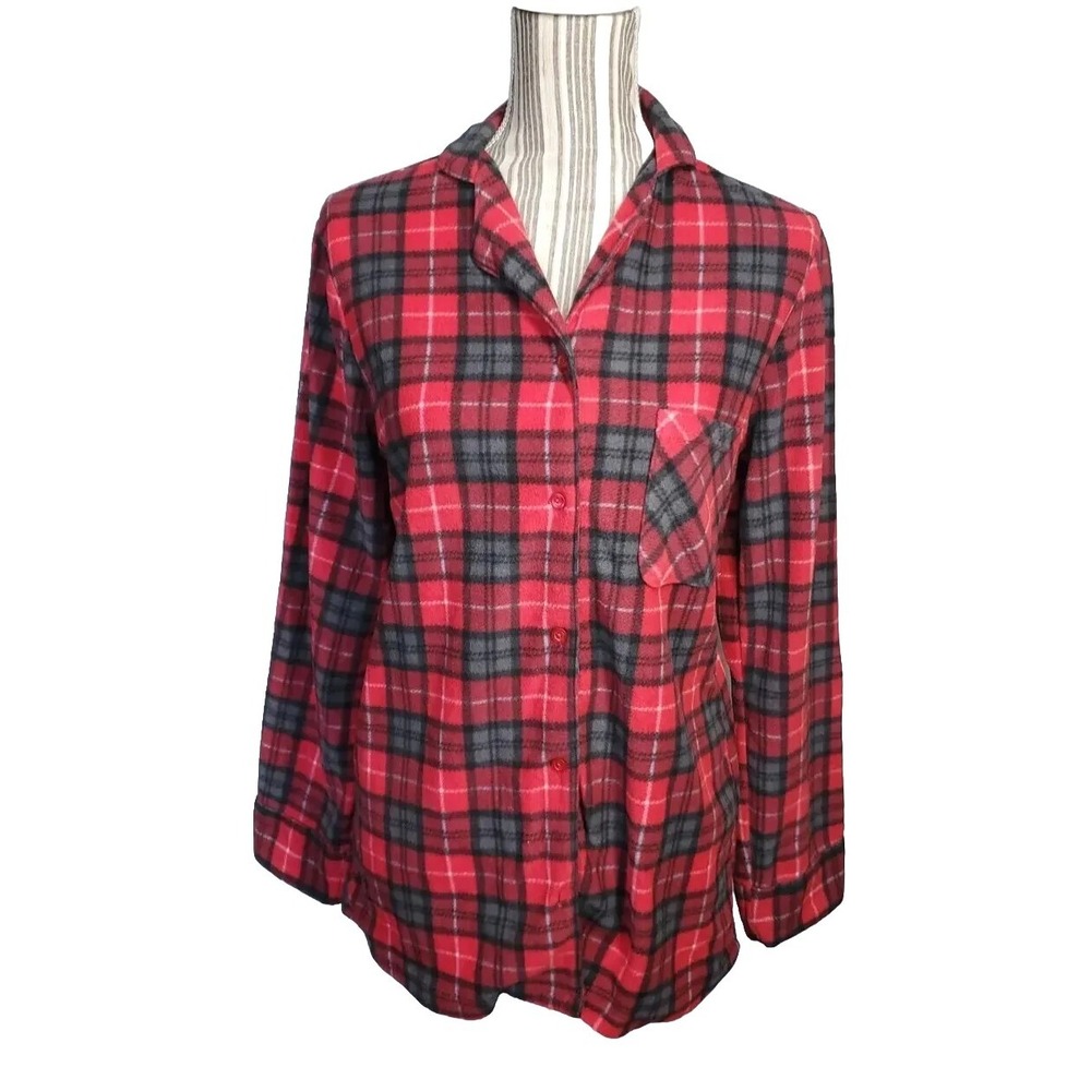 holiday famjams Pj Longsleeve Plaid Pj Top, Button Down, Soft, Women Small